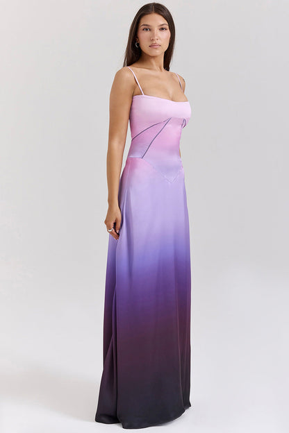 Women’s Evening Gown – Satin Full Length – A-Line Fit – Spaghetti Straps – Cut-Out Waist