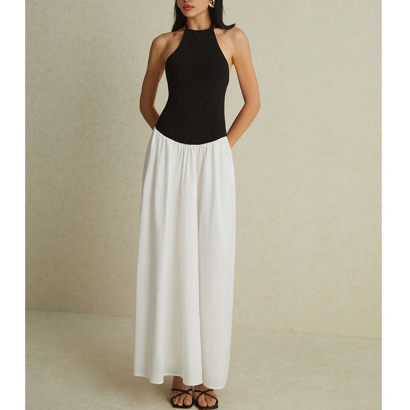 Women’s Long Dress – Halter Neck – Backless – Fitted Bodice – Flowing Chiffon Skirt