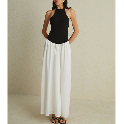 Women’s Long Dress – Halter Neck – Backless – Fitted Bodice – Flowing Chiffon Skirt