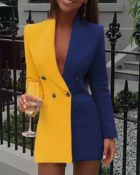 Women’s Blazer Dress – Tailored Fit – Two-Tone – V-Neck Mini – Double Breasted