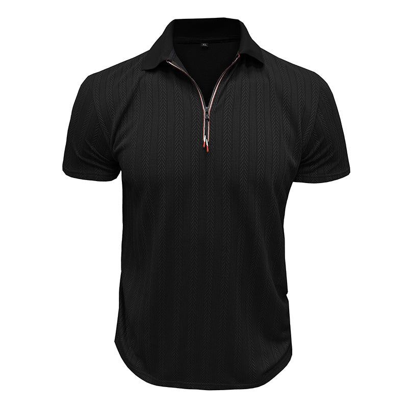 Men’s Polo Shirt – Ribbed Knit – Zipper Neck – High Collar – Standard Fit – Short Sleeve