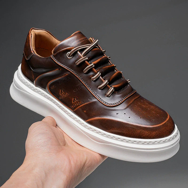 Men’s Low-Top Sneakers – Chunky Platform Sole – Embossed Detail – Lace-Up – Breathable