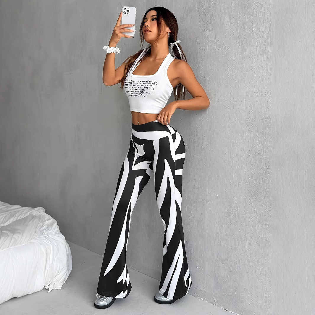 Women’s Flared Leggings - Synthetic Blend - High-Waisted Flare - Wide Waistband