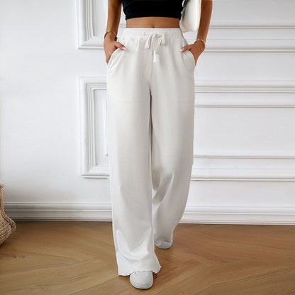 Women’s Wide-Leg Pants – Lightweight Breathable Fabric – Elastic Waist Drawstring – Full Length