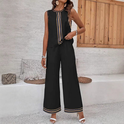Women’s Top and Pants Set – Sleeveless – Relaxed Fit – Wide-Leg – Silky Lightweight