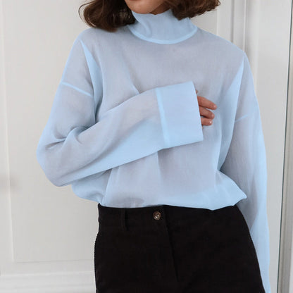 Women’s Blouse – Sheer Lightweight Fabric – Relaxed Fit – Long Sleeve Turtleneck