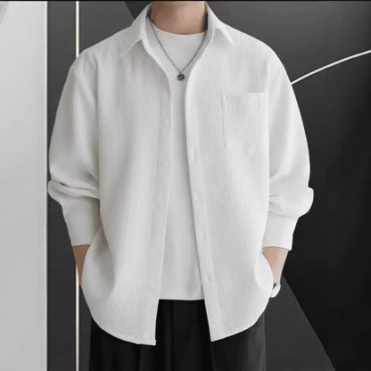 Men’s Long Sleeve Shirt – Waffle Knit – Oversized Fit – Button-Up Casual Layer