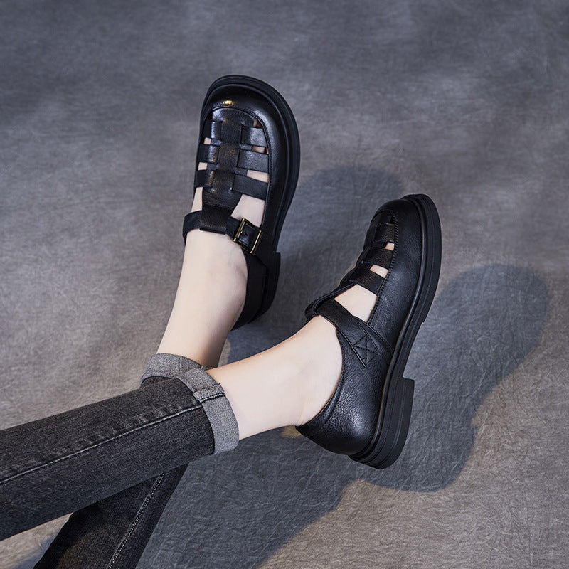 Women’s Roman Sandals – Flat Comfort Fit – Cut-Out Detail – Buckle Strap Closure