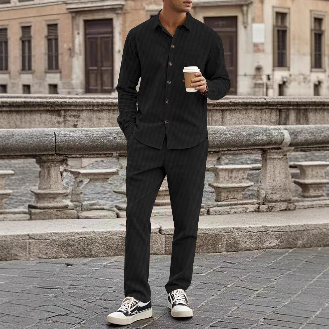 Men’s Corduroy Shirt and Pants Set – Relaxed Fit – Button-Up – Straight Leg Casual