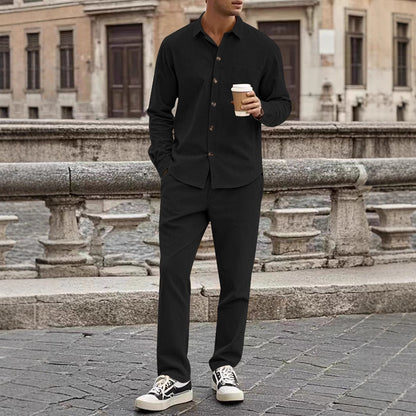 Men’s Corduroy Shirt and Pants Set – Relaxed Fit – Button-Up – Straight Leg Casual