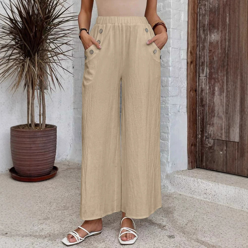 Women’s Cropped Pants – Wide Leg – Elastic Waist – Soft Lightweight Woven Fabric