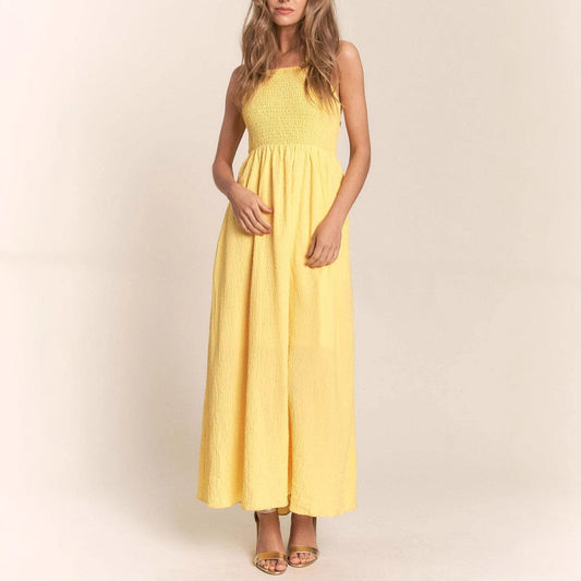 Women’s Sundress – Lightweight Cotton – Shirred Bodice – A-Line Maxi – Spaghetti Straps