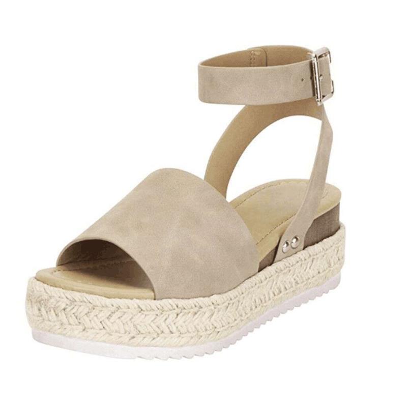 Women’s Wedge Sandals – Open Toe – Ankle Strap – Cushioned Footbed – Jute Platform