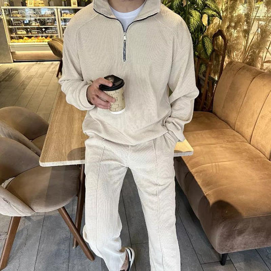 Men’s Lounge Set – Relaxed Fit – Half-Zip Jacket – Cotton Blend – Full Length Pants