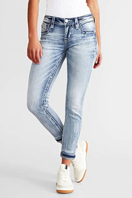 Women’s Slim Fit Jeans – Stretch Denim – Embroidered – Ankle Length Casual Wear