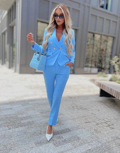 Women’s Suit Set – Tailored Fit Blazer – Double-Breasted – Slim Fit Trousers
