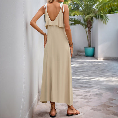 Women’s Slip Dress – Relaxed Fit – Adjustable Straps – Ruffle Neckline – Full Length