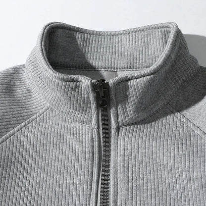 Men’s Half-Zip Sweatshirt – Ribbed Knit – Relaxed Fit – Stand Collar Casual Pullover