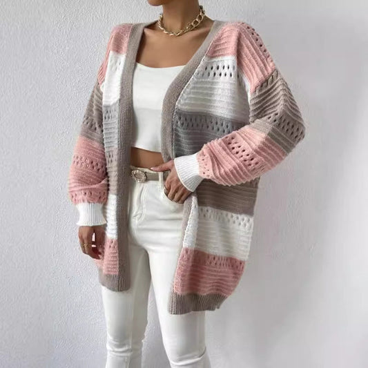 Women’s Knit Cardigan – Oversized Fit – Long Sleeve – Open Front – Textured Knit Layers