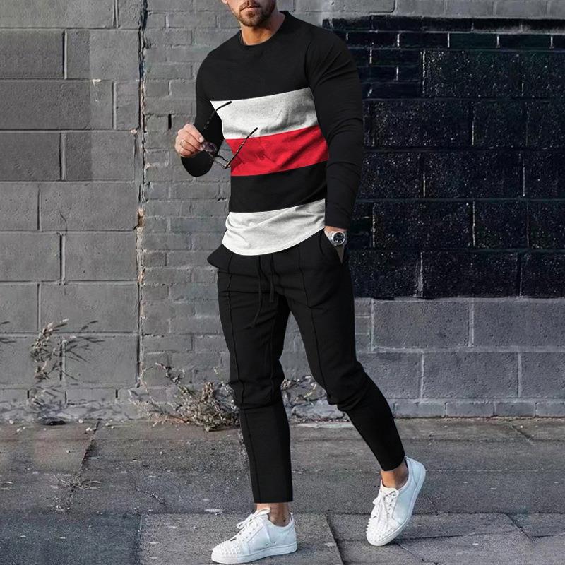 Men’s Tracksuit – Slim Fit – Cotton Blend – Pattern Print – Tapered Pants Leisure Set
