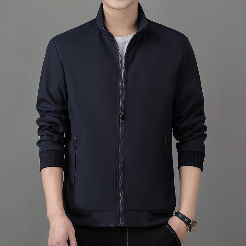 Men’s Jacket – Structured Fit – Standing Collar – Zipper Closure – Ribbed Waistband