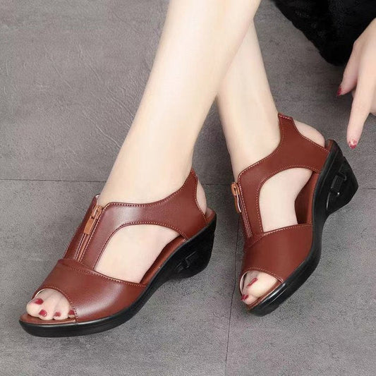 Women’s Wedge Sandals – Open Toe – Ankle Strap – Zipper Closure – Breathable Upper