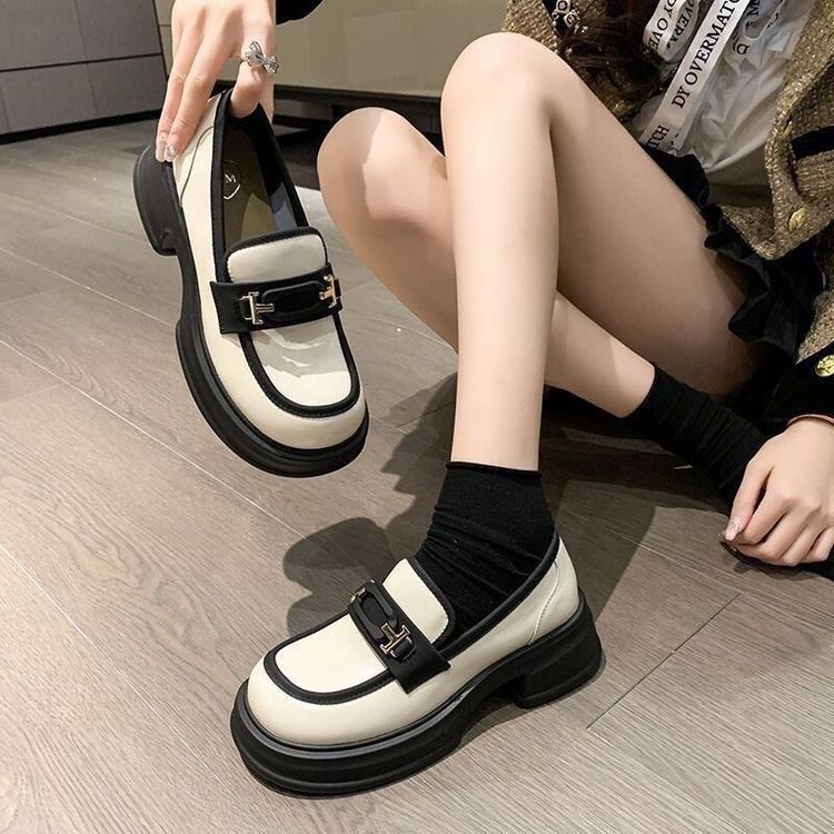 Women’s Loafers – Slip-On Fit – Chunky Sole – Leather-Like Finish – Metal Strap