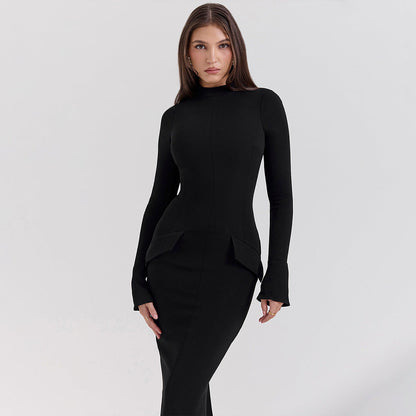 Women’s Long Dress – Slim Fit – Round Neck – Long Sleeve – Formal Evening Wear