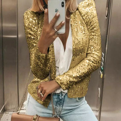 Women’s Tailored Jacket – Sequin Embellished – Fitted Silhouette – Long Sleeve – Open Front