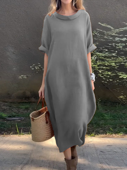Women's Maxi Dress - Woven - Oversized Relaxed Fit - Asymmetrical Hem