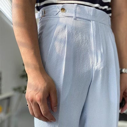 Men’s Trousers – High Waist – Straight Leg – Pleated Front – Breathable Blend