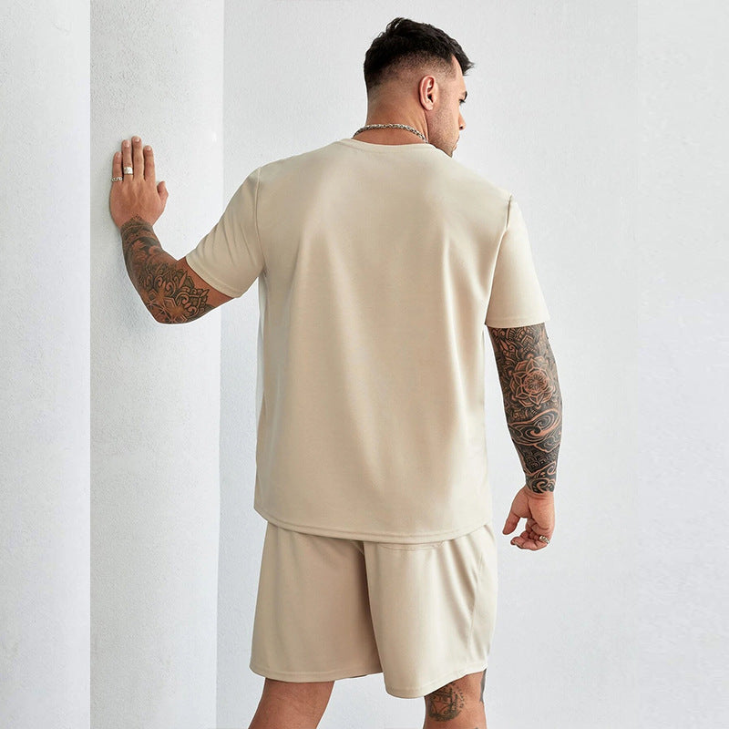 Men’s 2-Piece Activewear Set – Short Sleeve Top & Knee-Length Shorts – Relaxed Fit