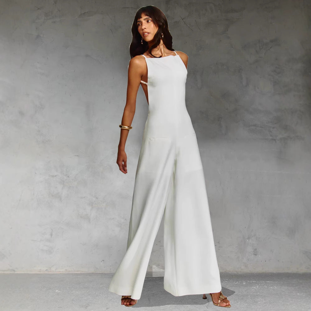Women’s Jumpsuit – Sleeveless Wide Leg – Cotton Linen – Fitted Bodice – Full Length