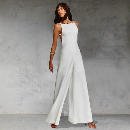 Women’s Jumpsuit – Sleeveless Wide Leg – Cotton Linen – Fitted Bodice – Full Length