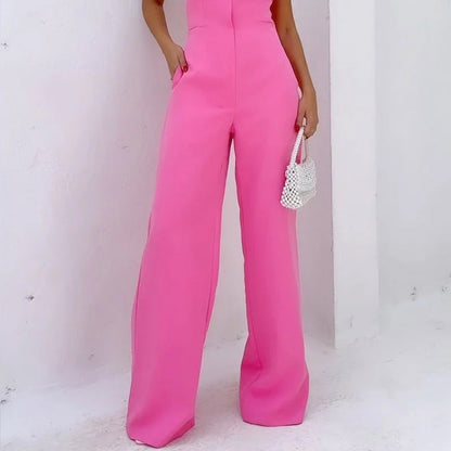 Women’s Jumpsuit – Strapless Tailored Bodice – Wide Leg – Full Length with Pockets