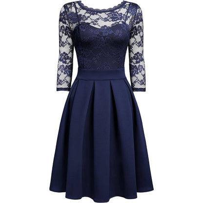 Women’s Midi Dress – 3/4 Sleeves – Elegant A-Line Silhouette