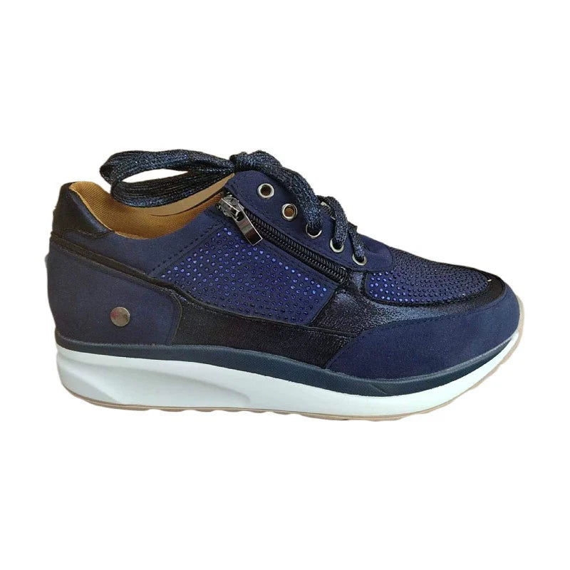 Women’s Casual Sneakers – Low Top – Wedge Sole – Lace-Up with Side Zipper – Breathable