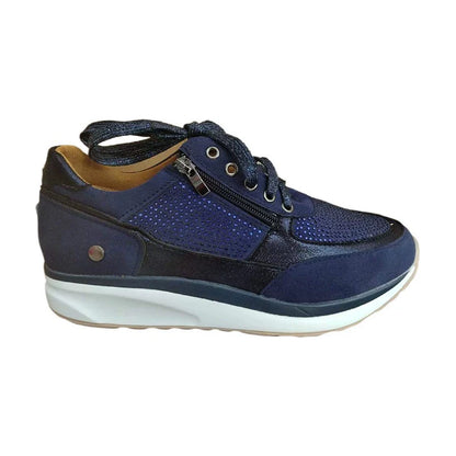 Women’s Casual Sneakers – Low Top – Wedge Sole – Lace-Up with Side Zipper – Breathable