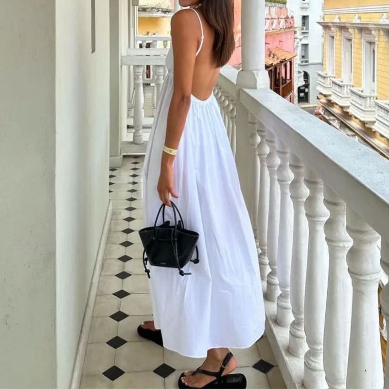 Women’s Maxi Dress – V-Neck – Spaghetti Straps – Open Back – Lightweight Relaxed Fit
