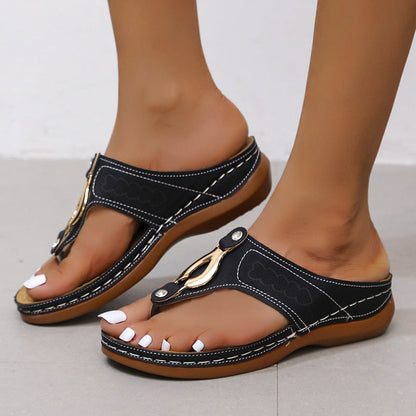 Women’s Slip-On Sandals – Wedge Heel – Cushioned Insole – Perforated Strap – Open Toe