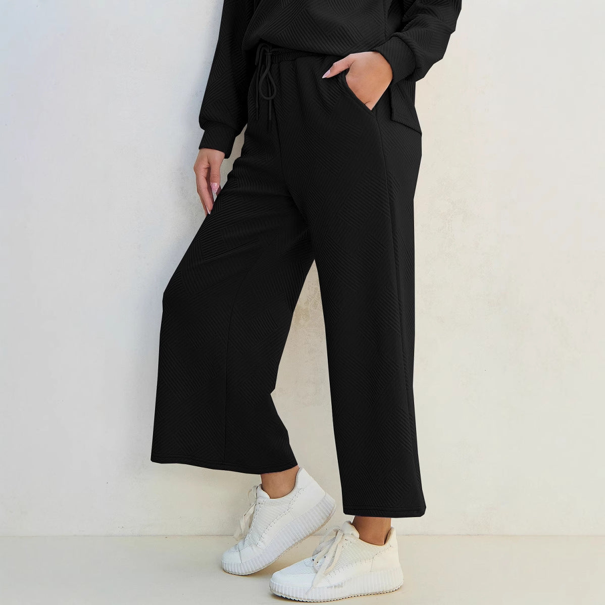 Women’s Lounge Set – Knit Two-Piece – Relaxed Fit – V-Neck Top – Wide-Leg Pants