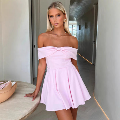 Women’s Mini Dress – Off-Shoulder – A-Line Fit – Lightweight Soft Fabric – Structured Bodice