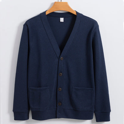 Men’s Cardigan – Cotton Knit – Relaxed Fit – V-Neck – Button Front – Pockets