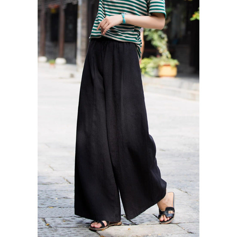 Women’s Wide-Leg Pants – Linen-Look Fabric – Relaxed Fit – Elastic Waist – Full Length