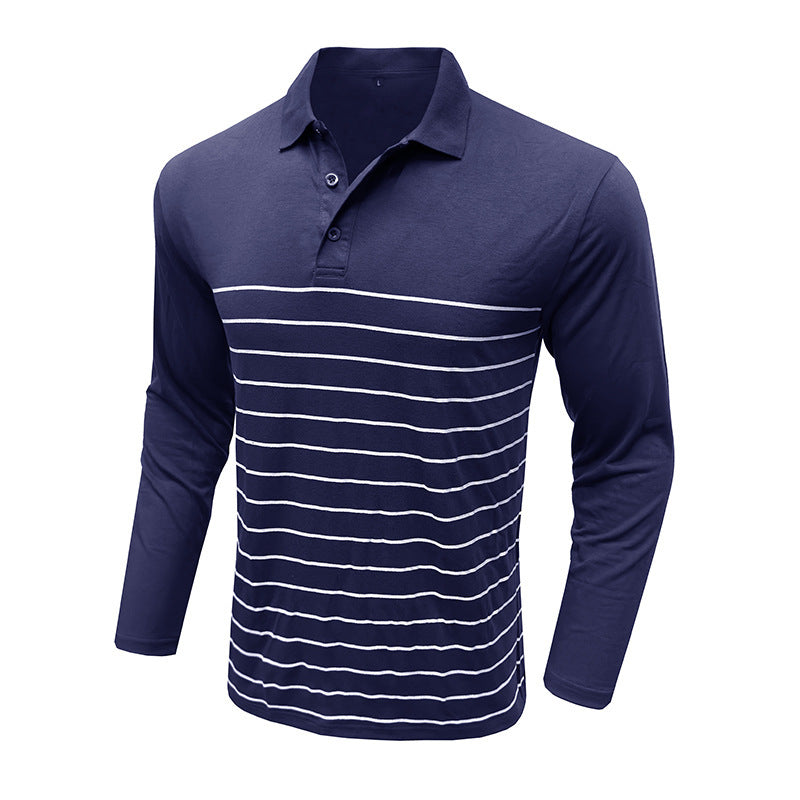 Men’s Polo Shirt – Slim Fit – Cotton Knit – Stripe Chest Detail – Long Sleeve