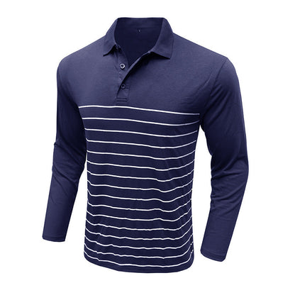 Men’s Polo Shirt – Slim Fit – Cotton Knit – Stripe Chest Detail – Long Sleeve