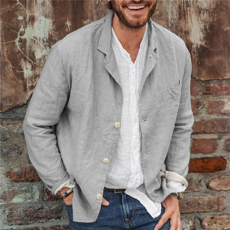 Men’s Blazer – Cotton Linen Blend – Relaxed Fit – Long Sleeve Lightweight Casual