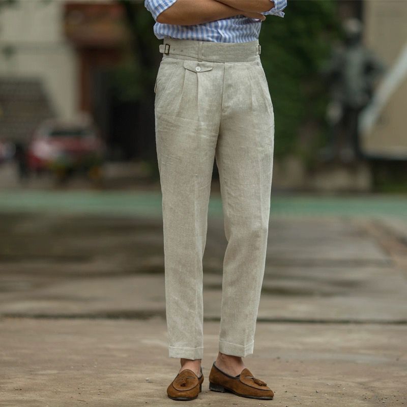 Men’s Tailored Trousers – Slim Fit – High Waist – Pleated Front – Breathable Blend