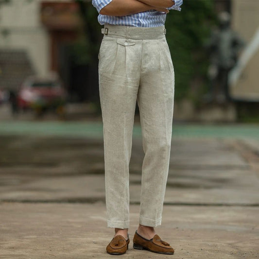 Men’s Tailored Trousers – Slim Fit – High Waist – Pleated Front – Breathable Blend