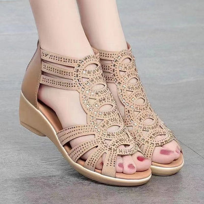 Women’s Sandals – Medium Heel – Soft Feel – Cut-Out Detailing – Open Toe – Elegant Casual